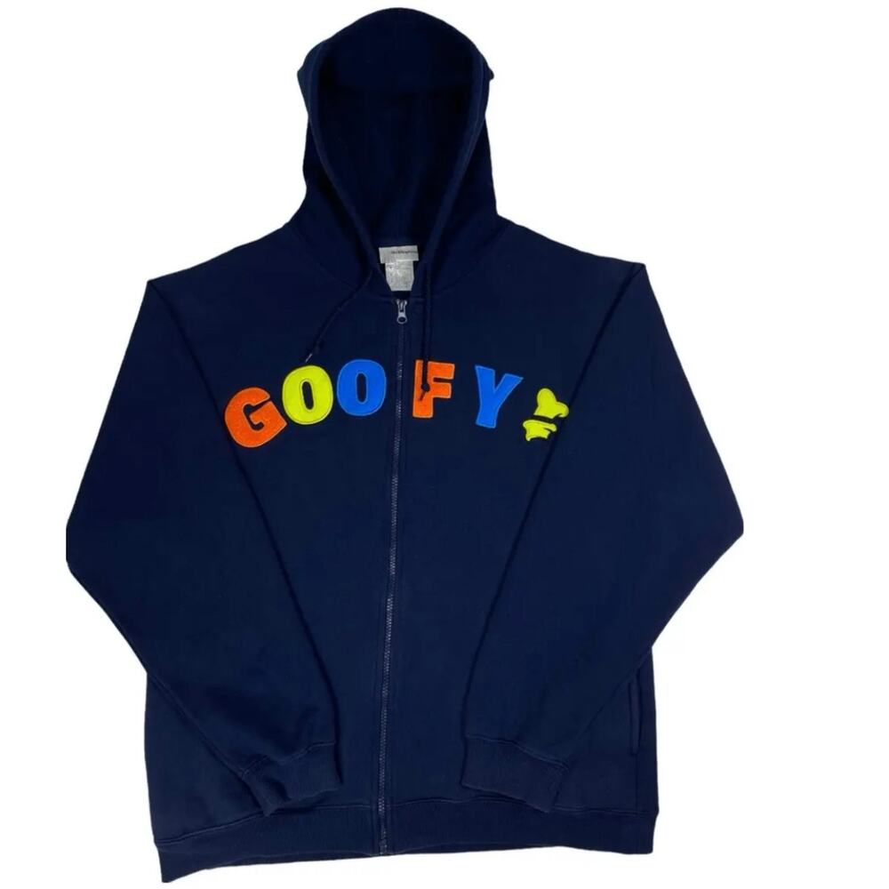 Vintage Y2K Walt Disney‎ World Goofy Zip Hoodie Men’s Medium Navy